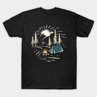 Camping under the moon - hand drawn T-Shirt
